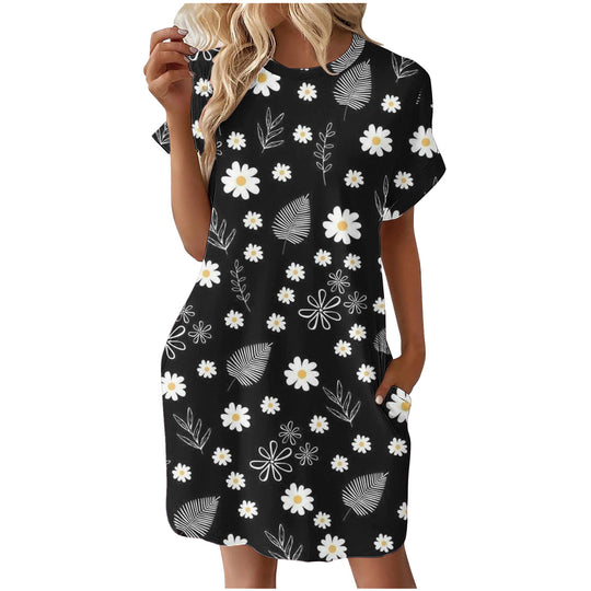 Damen lässiges Sommerkleid mit Blumenmuster und praktischen Taschen EB