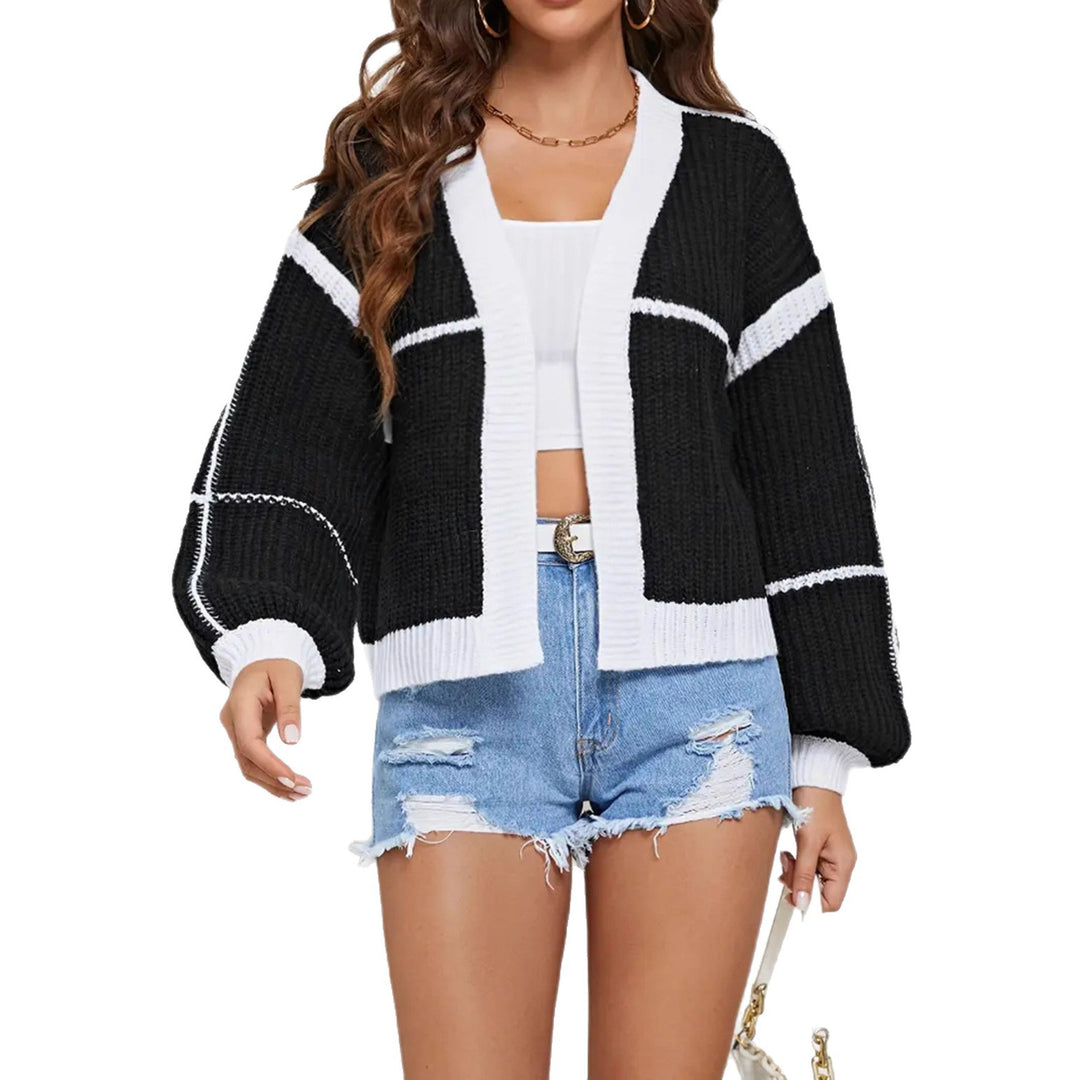 Damen Cropped Offene Strickjacke mit Boxy‑Silhouette und Ballonärmeln EB