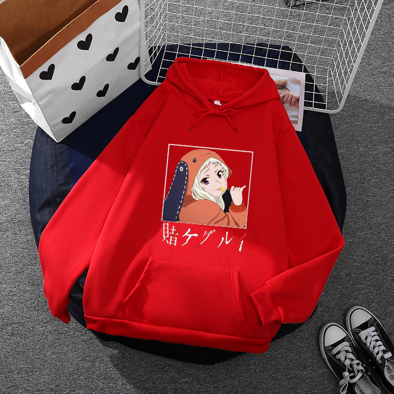 Damen nan Oversize Kapuzenpullover mit Manga-Frontprint und Kängurutasche EB