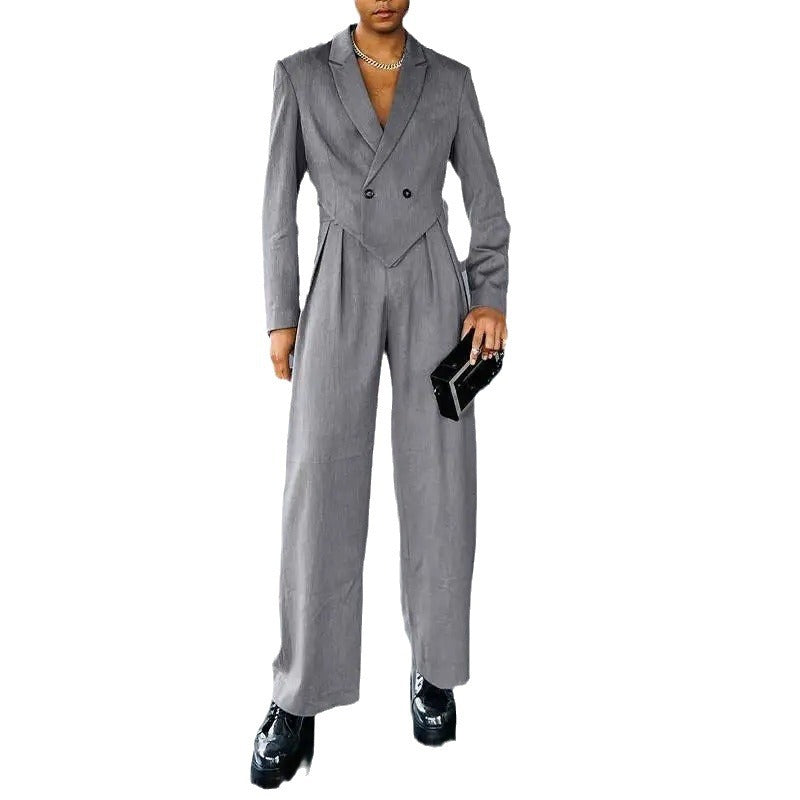 Damen nan Business-Set mit asymmetrischem Drapé-Blazer und Bundfaltenhose mit Gummibund EB