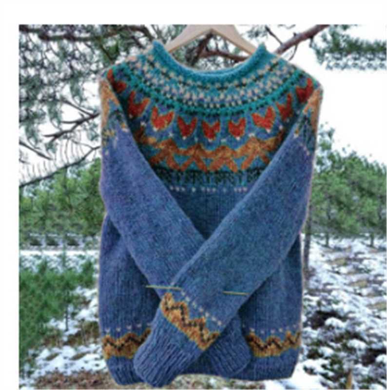 Damen nan Norwegerpullover aus Wollmix mit Rundhalsausschnitt und traditionellem Fair-Isle-Yoke EB