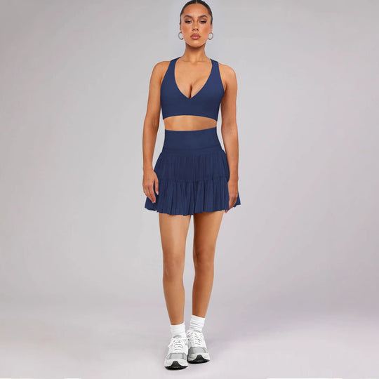 Damen Sportlicher Rüschenshirtrock mit hoher Taille und elastischem Bund EB