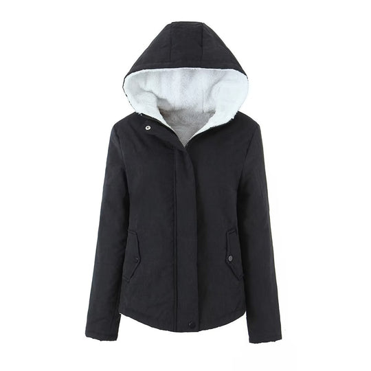 Damen Kapuzenjacke mit Teddyfutter und verdecktem Reißverschluss EB