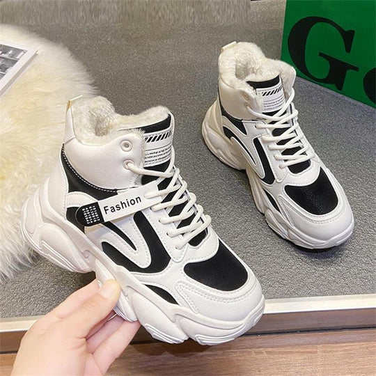 Damen Modische High-Top Sneakers mit warmem Innenfutter und rutschfester Sohle EB