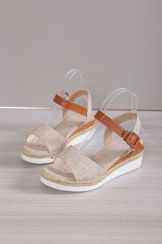 Damen Wedge-Sandaletten mit transparenten Riemen und natürlichem Bast-Detail EB