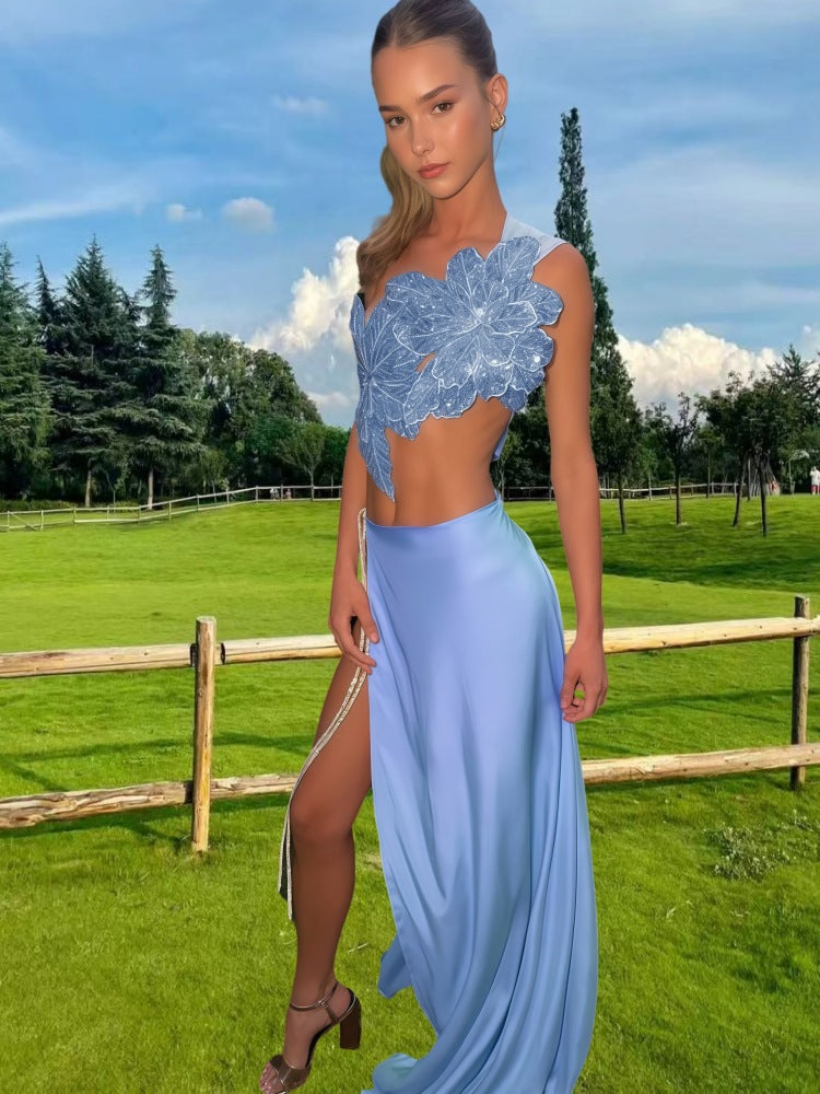 Damen Elegantes Hochzeitskleid mit floraler Applikation und schwingendem Rock EB