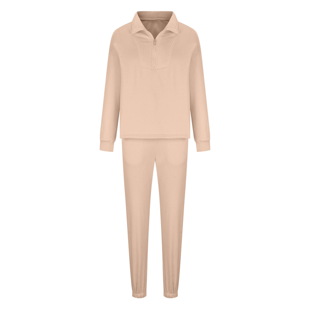 Damen nan weiches Oversize-Halbzip-Loungewear-Set mit hohem Stehkragen und taillierter Jogginghose EB
