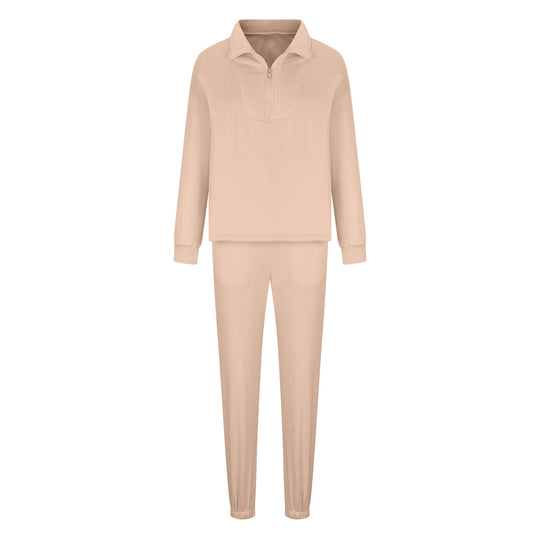 Damen nan weiches Oversize-Halbzip-Loungewear-Set mit hohem Stehkragen und taillierter Jogginghose EB