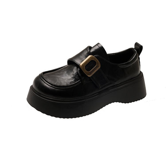 Damen modische Slip-On Loafers mit hoher Plateausohle und eleganter Schnallenapplikation EB