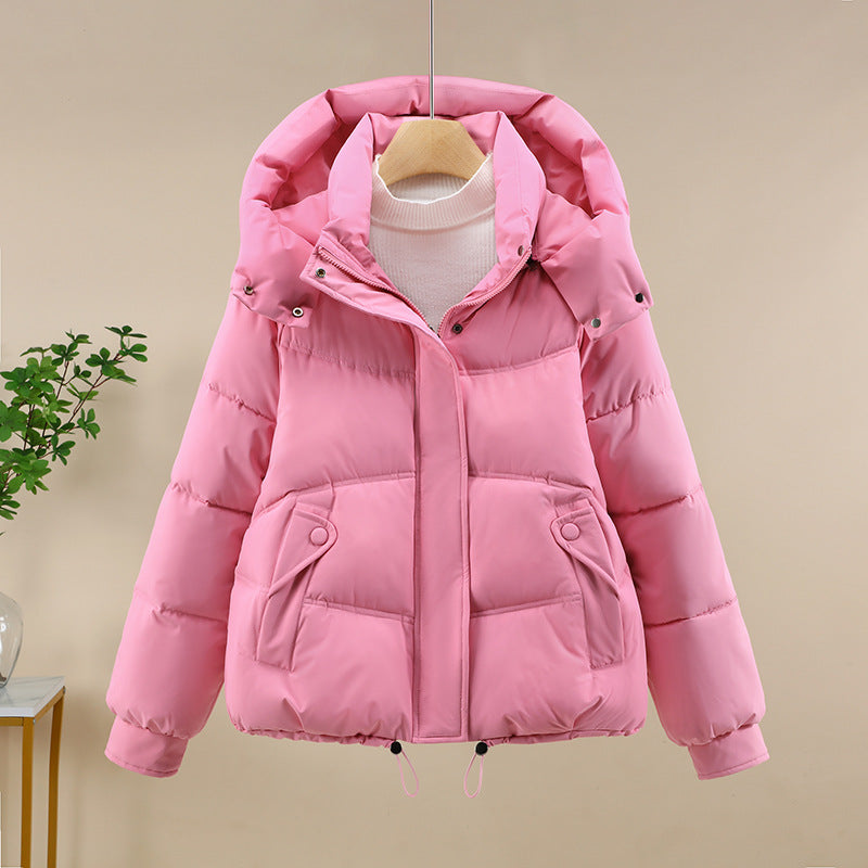 Damen moderne Pufferjacke mit abnehmbarer Kapuze und praktischen Taschen EB