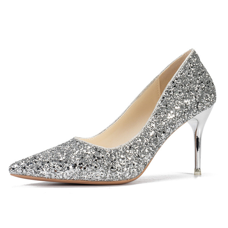 Damen schicke Pumps mit glitzerndem Obermaterial und elegantem Stiletto EB