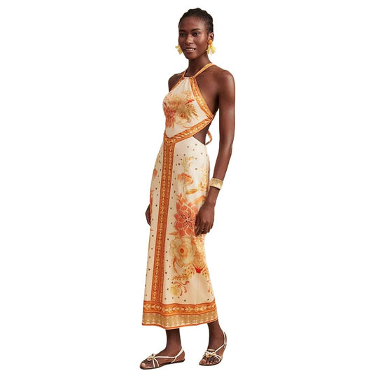Damen Maxikleid mit exklusivem Halterdesign und floralem Druck EB