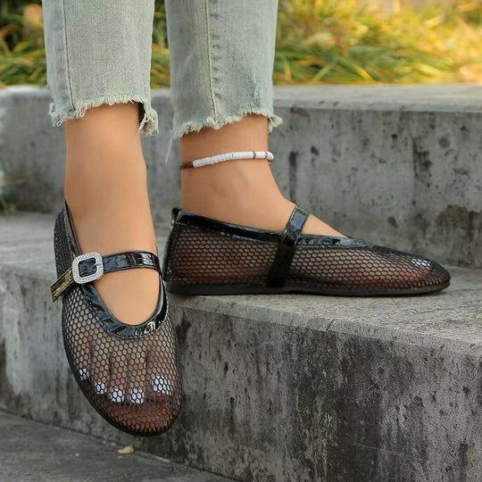 Damen Ballerinas mit elegantem Netzdesign und Kettenapplikation EB