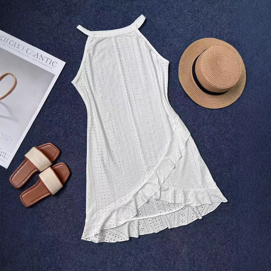 Damen Sommerliches Strandkleid mit Rüschensaum und atmungsaktivem Lochmuster EB