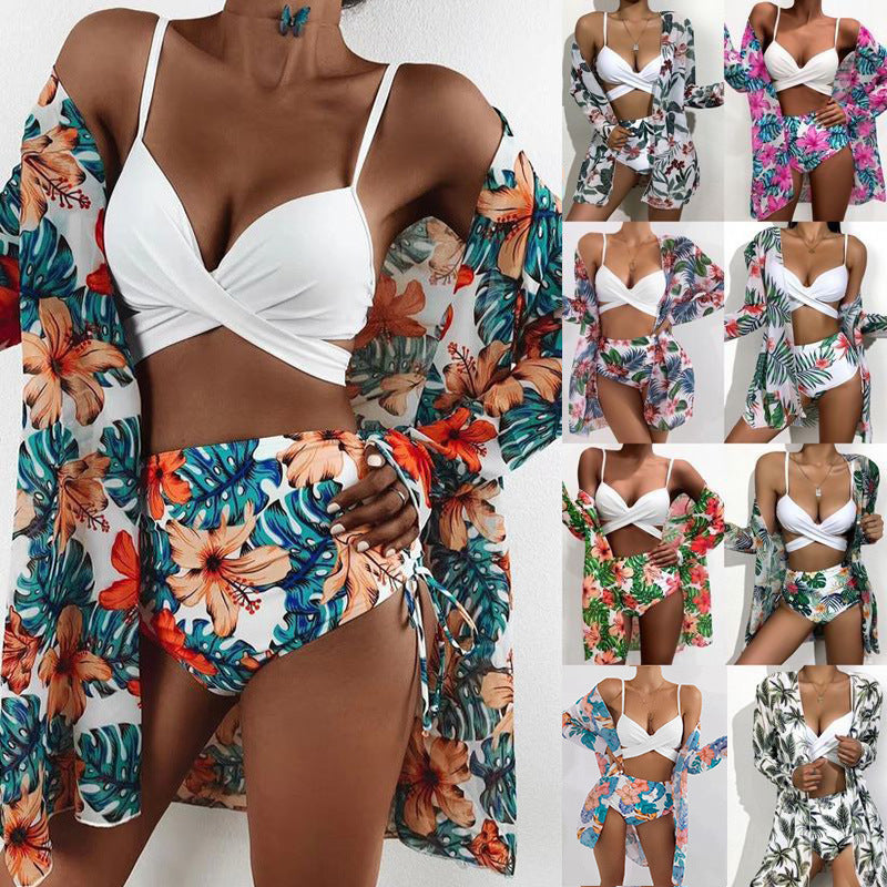 Damen Strandkimono mit floralem Design und transparenten Ärmeln EB