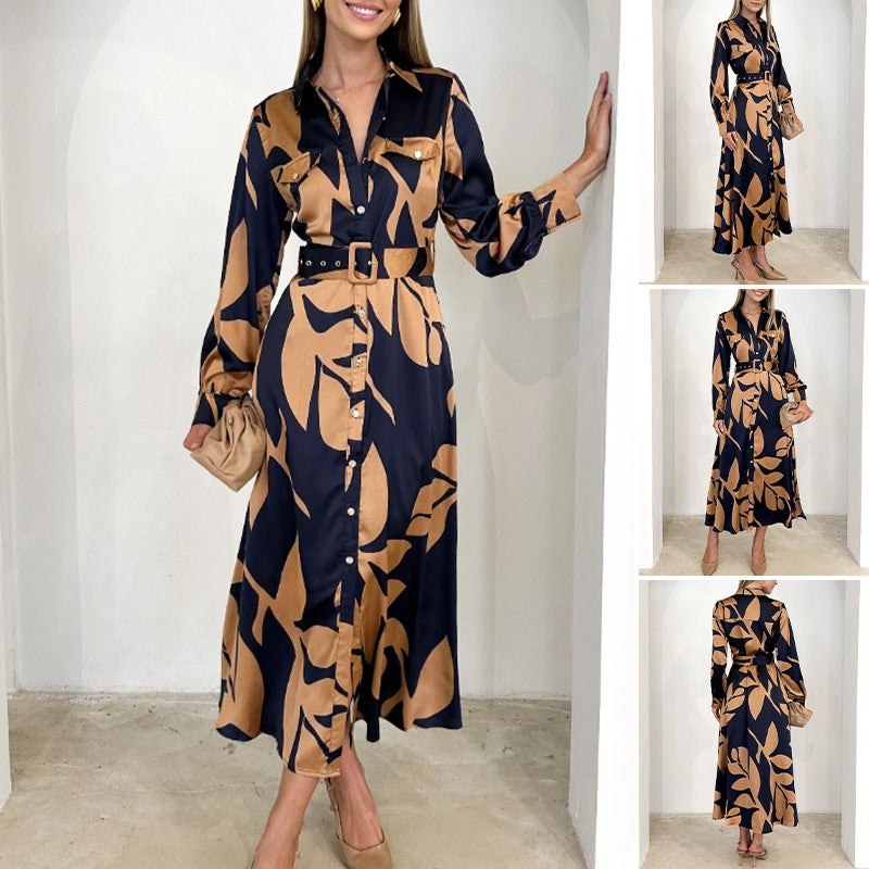 Damen Hemdblusenkleid mit eleganter Taillierung und kunstvollem Muster Heidi-Mode