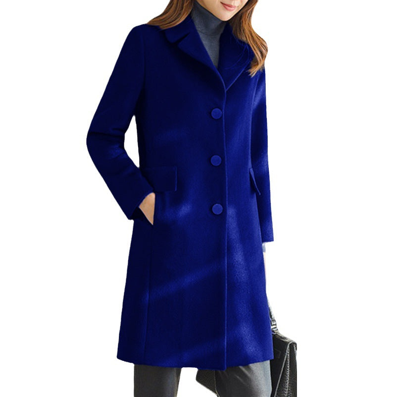 Damen eleganter Wollmantel mit klassischem Kragen und Taschen EB