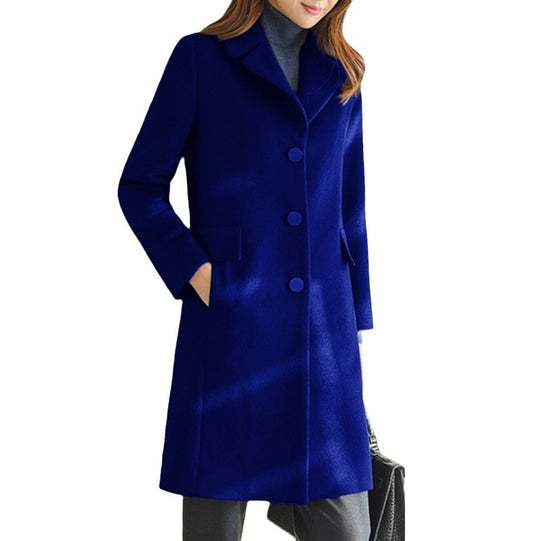 Damen eleganter Wollmantel mit klassischem Kragen und Taschen EB