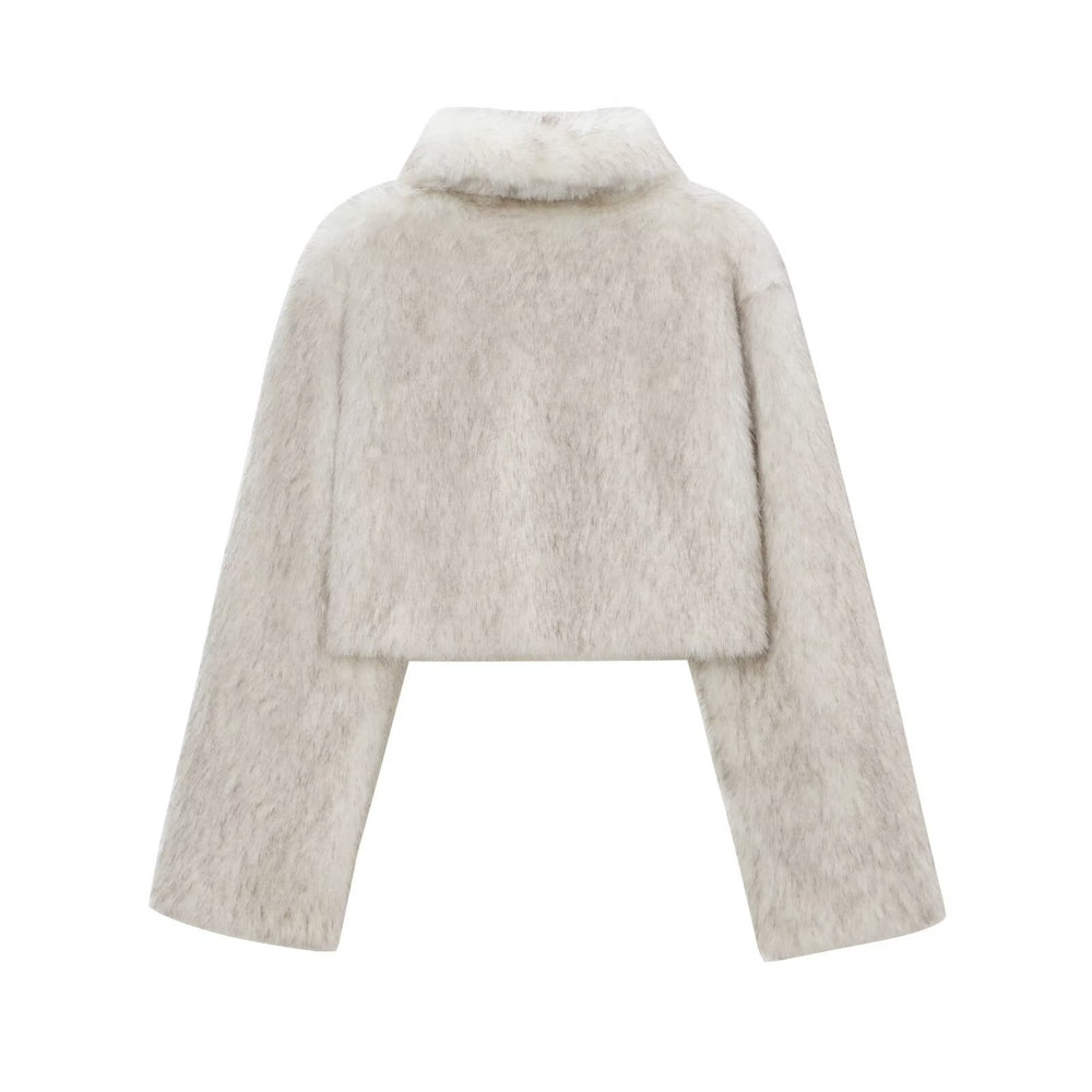 Damen Kunstpelzjacke mit elegantem Schnitt und breiten Ärmeln EB