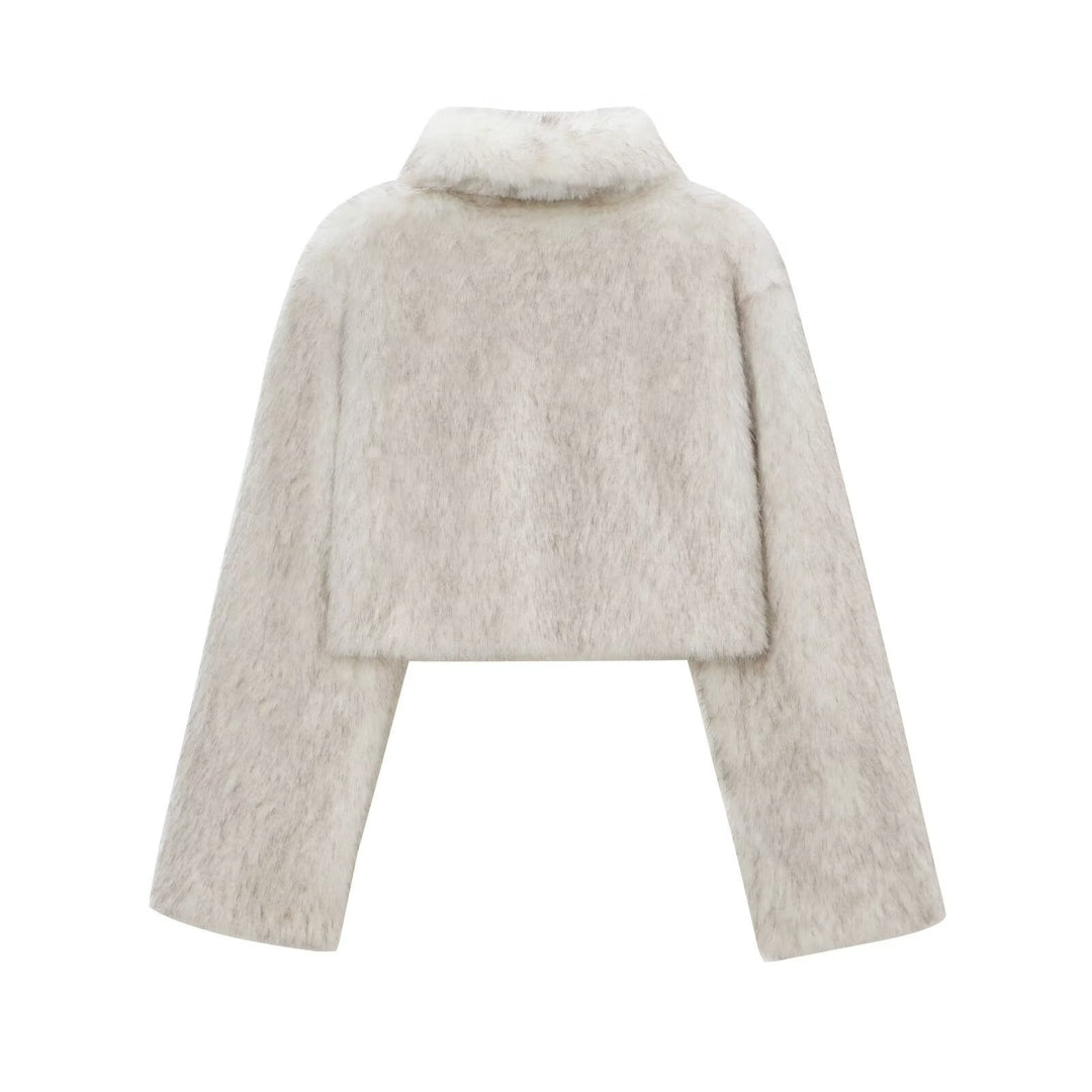 Damen Kunstpelzjacke mit elegantem Schnitt und breiten Ärmeln EB