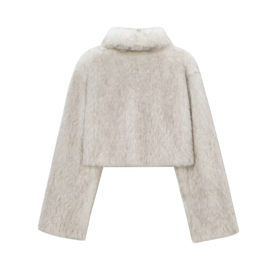 Damen Kunstpelzjacke mit elegantem Schnitt und breiten Ärmeln EB
