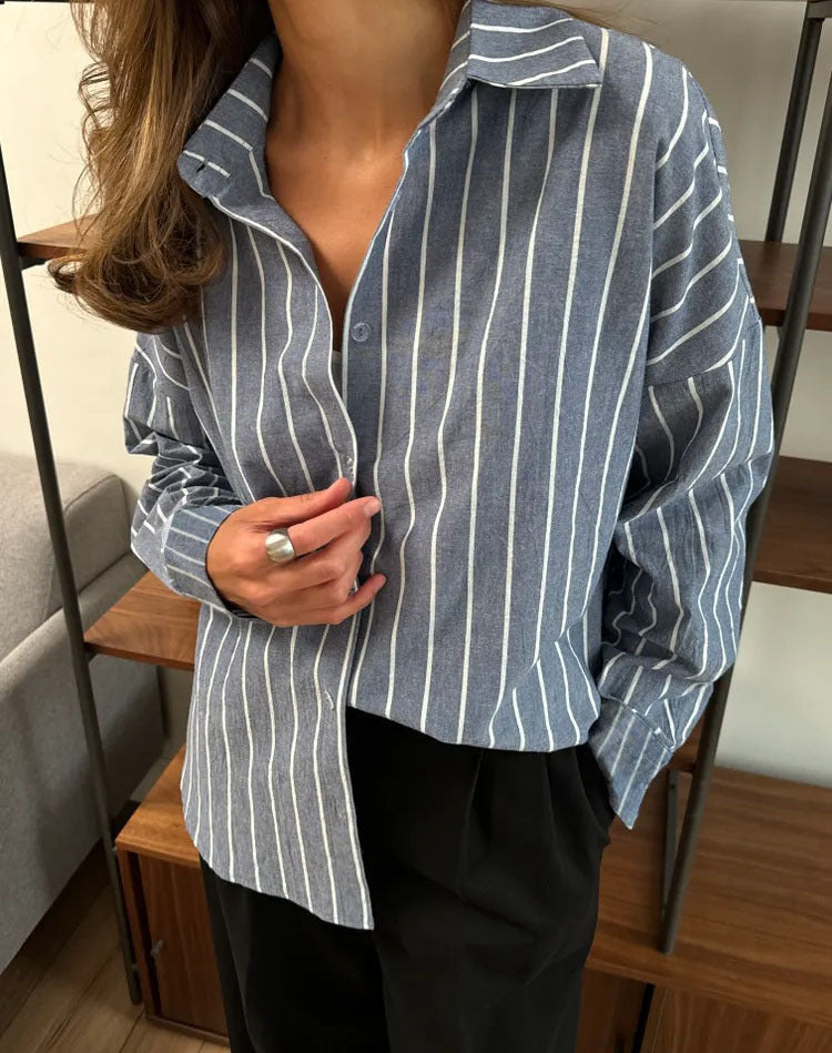 Damen lässige Baumwollbluse mit gestreiftem Design und lockerer Passform EB