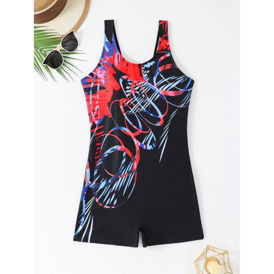 Damen Schwimmanzug mit sportlichem Schnitt und buntem Muster EB