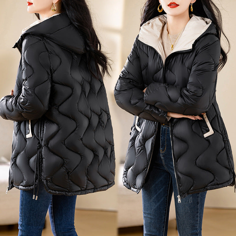 Damen gesteppte Winterjacke mit Kapuze und verstellbarem Kordelzug EB