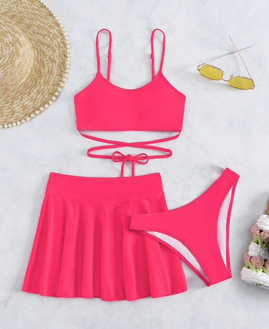 Damen Bikini-Set mit transparentem Rock und verstellbarem Oberteil EB
