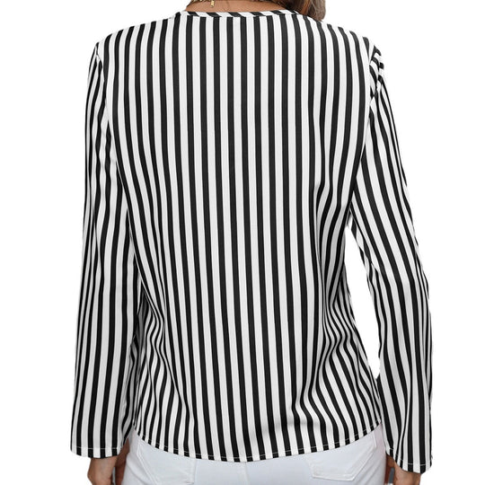 Damen Bluse mit stilvollem Streifenmuster und modernem V-Ausschnitt EB