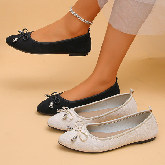 Damen Ballerinas mit dezentem Strassdetail und modischer Schleife EB