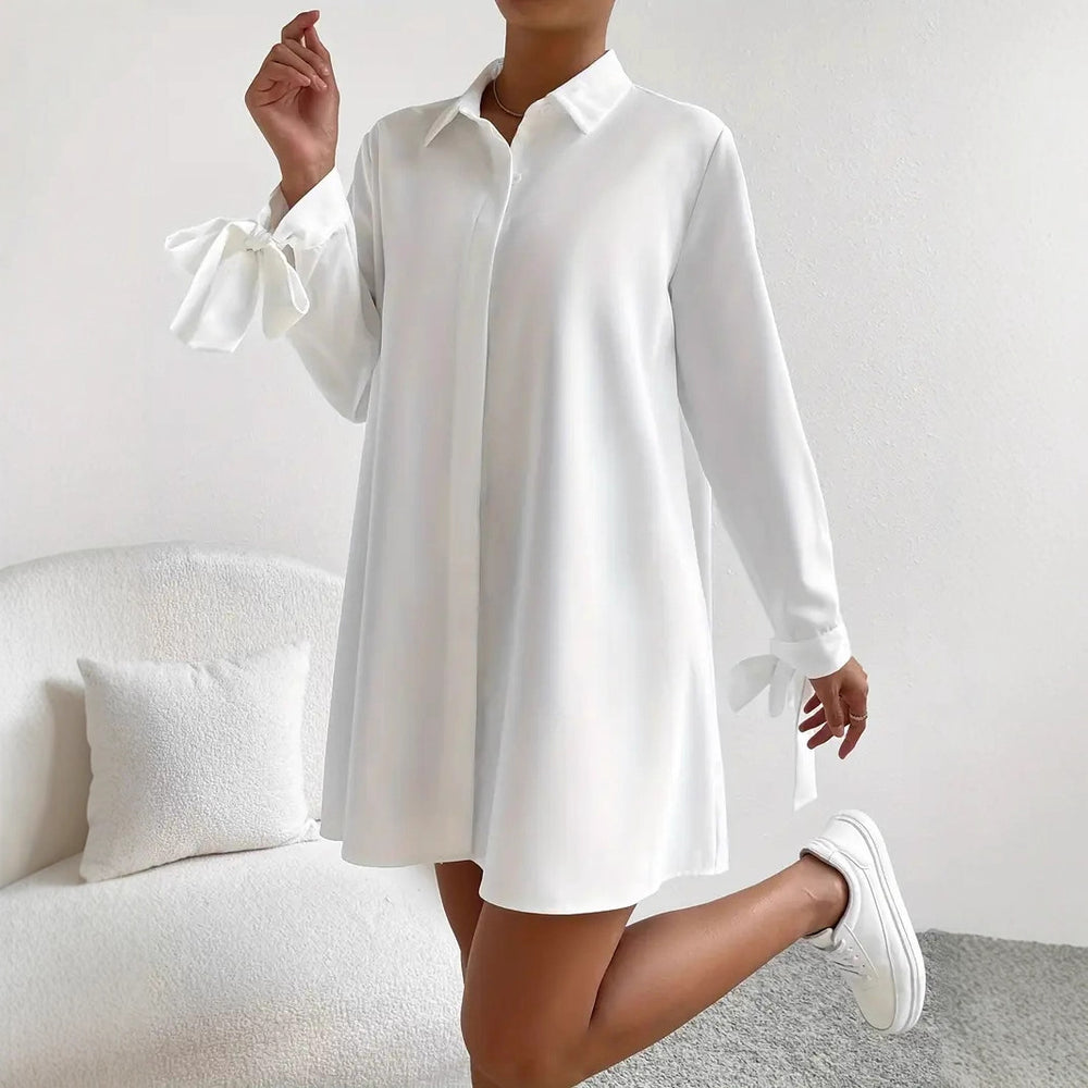 Damen Hemdblusenkleid mit eleganten Bändern an den Ärmeln EB