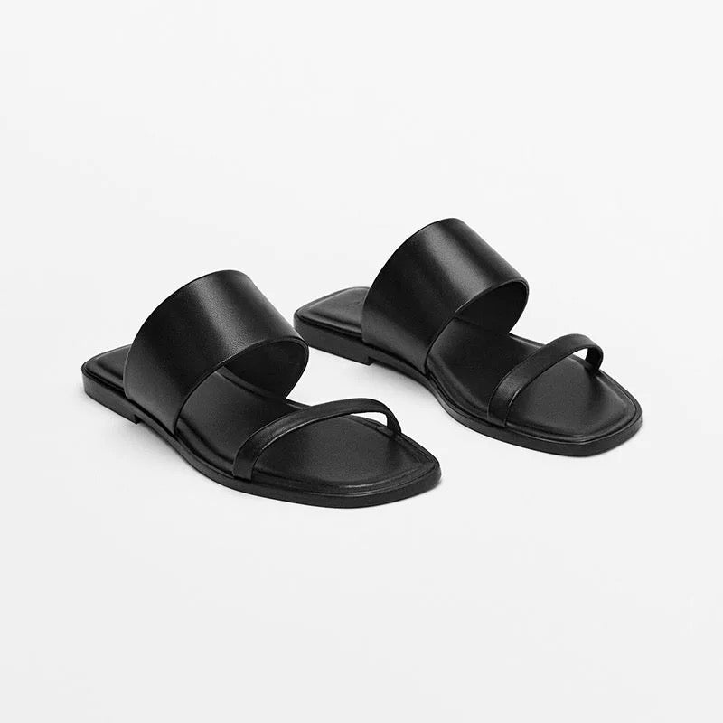 Damen elegante Zehentrenner-Sandalen mit minimalistischem Riemendesign und komfortablem Fußbett EB
