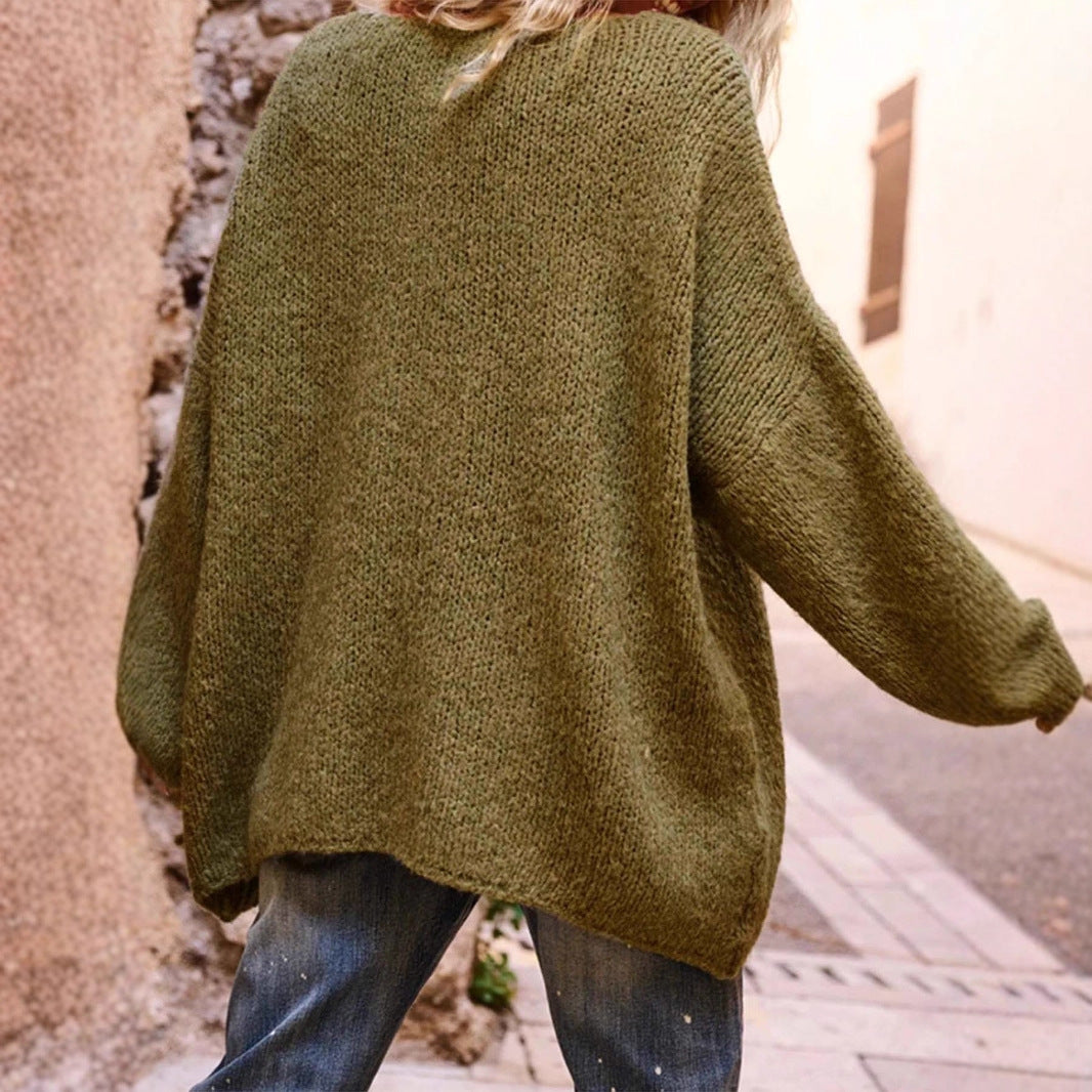 Damen lässiger Oversized-Pullover mit Herzapplikationen EB