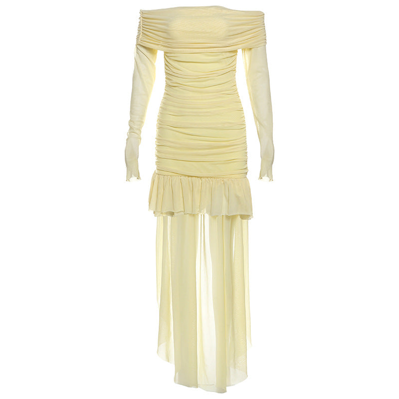Damen Off-Shoulder Maxikleid mit Rüschendesign und figurformendem Schnitt EB