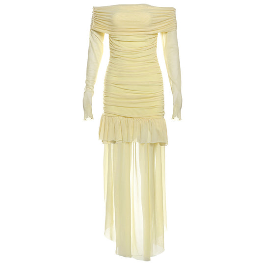 Damen Off-Shoulder Maxikleid mit Rüschendesign und figurformendem Schnitt EB