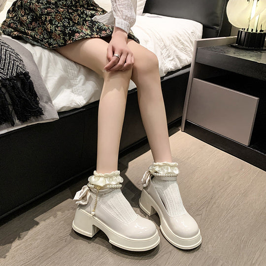 Damen elegante High Heels mit Perlen- und Rüschendetail EB