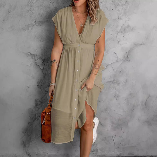 Damen luftiges lässiges Hemdkleid mit Knopfdetails und fließendem Schnitt EB