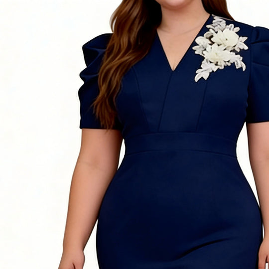 Damen Figurbetontes Kleid mit Volant und floralem Akzent EB