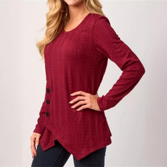 Damen asymmetrisches Langarmshirt mit Knopfdetails und strukturiertem Design EB