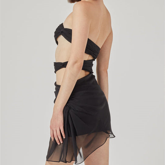 Damen trägerloses Wickelkleid mit Schnittdetails EB