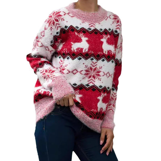 Damen gemütlicher Weihnachtspullover mit festlichem Rentierdesign EB