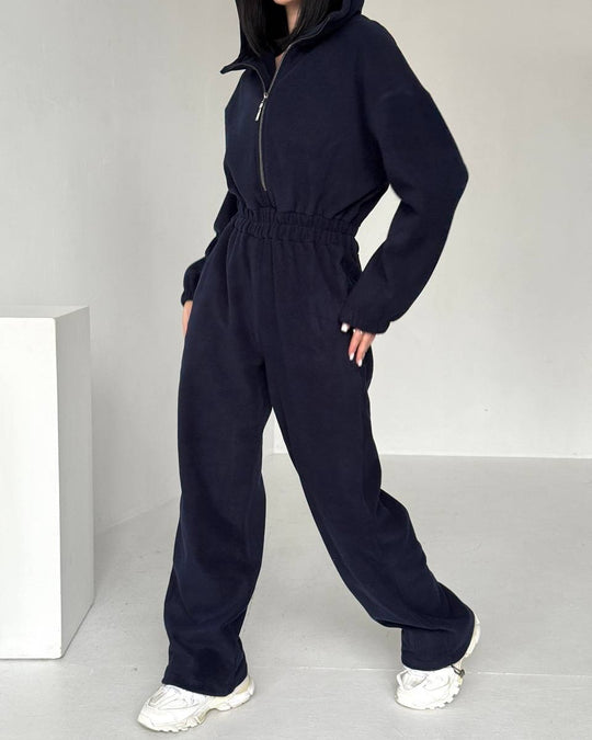 Damen Fleece Jogginganzug mit kurzem Reißverschluss EB