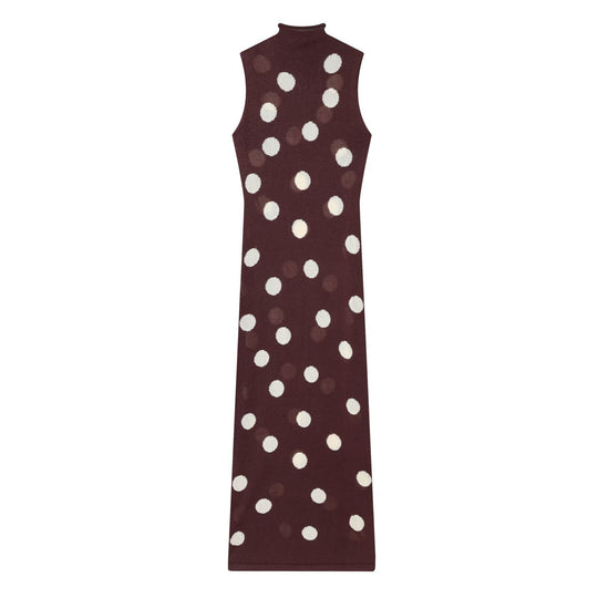Damen Maxikleid mit hochgeschlossenem Kragen und verspieltem Punkte-Design EB