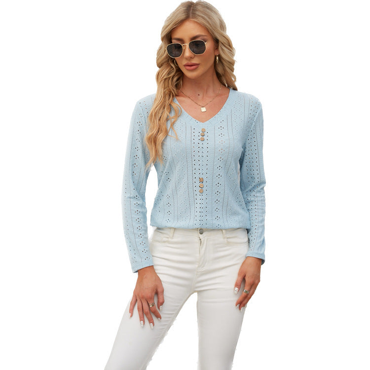 Damen luftiges Blusenshirt mit Knopfdetails EB