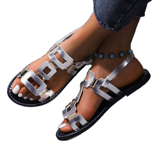 Damen Riemensandalen mit modischen geometrischen Applikationen und komfortablem Fußbett EB