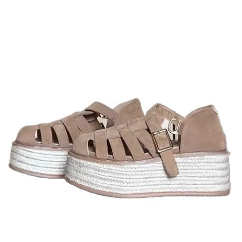 Damen Plattform-Sandalen mit geflochtenem Riemendetail und bequemer Sohle EB