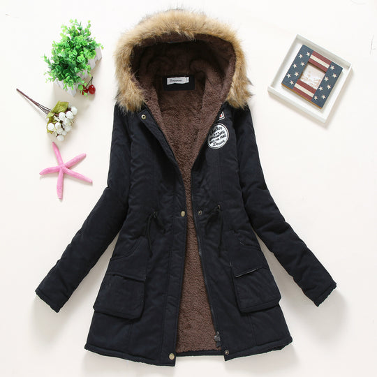 Damen taillierter Winterparka mit Teddyfutter Kunstfellkapuze und Tunnelzug EB