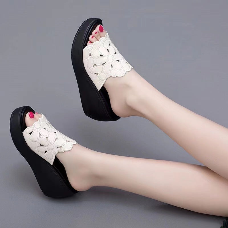 Damen Wedge-Pantoletten mit floralem Design und bequemem Fußbett EB