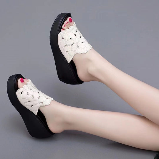 Damen Wedge-Pantoletten mit floralem Design und bequemem Fußbett EB